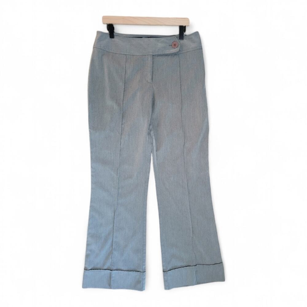 Wide Leg Y2K Pintuck Dress Pants Size 12 Gray Light Blue Pinstripe